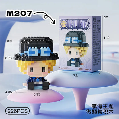 New ONE PIECE Sun God Nika Luffy Micro Action Block Chopper Ace Buggy 3D Anime Model Assembly Mini Bricks Figure Toys For Gift