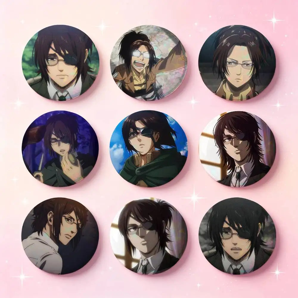 Hange Zoe Attack On Titan Anime Badges 25 32 44 58 75 Mm Round Cosplay Pin Bag Decor Fans Collect Friends Gifts Brooch Souvenir