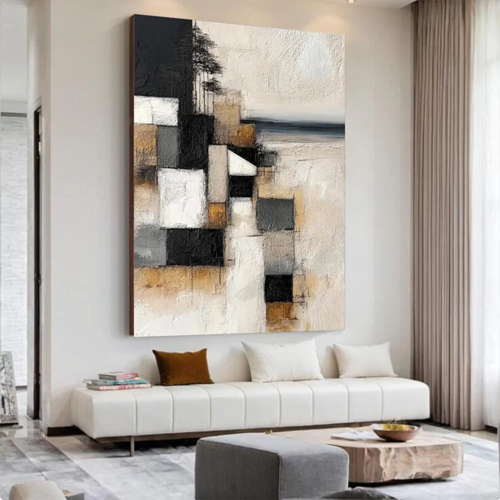 Large Picture Abstract Oil Painting on Canvas - Handmade Art Knife Drawing Wall Images for Home Living Room Decor Mural Artwork