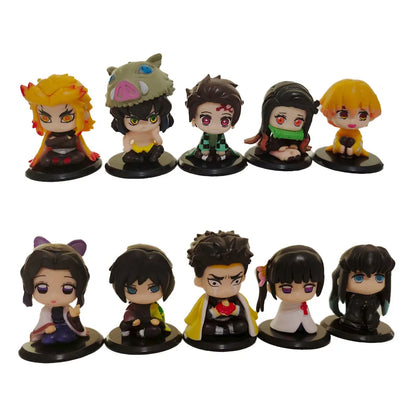 Demon Slayer Figure Toy Anime Kimetsu no Yaiba Q Version Sitting Tanjiro Nidouzi Inosuke Zenizu PVD Figurine Model Doll Gifts