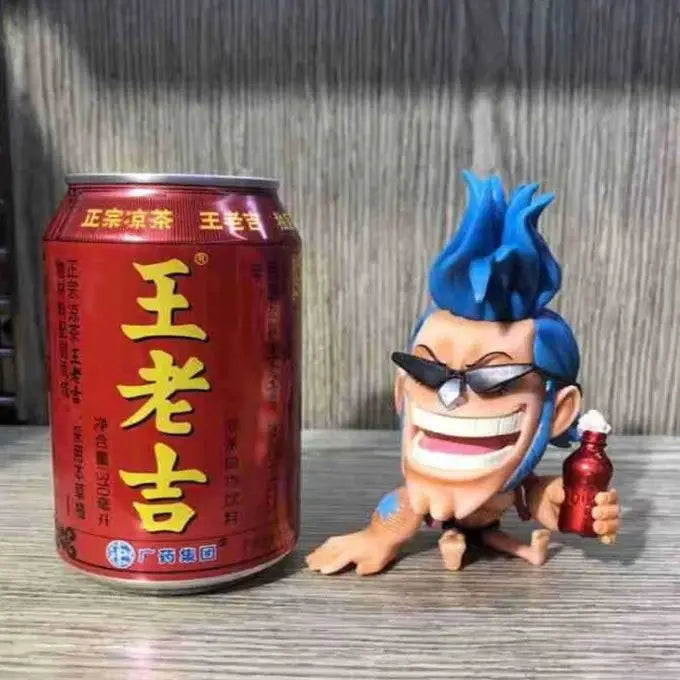 Anime One Piece Q Version Franky Figure Prone Pose With Coke Bottle Funny Face PVC Action Figure Desktop Collection Model Toy