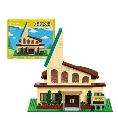 Creative Anime Springfield Church Building Blocks City Street View Architecture Modular Model LED Toys Adults Kids Gift 2465PCS