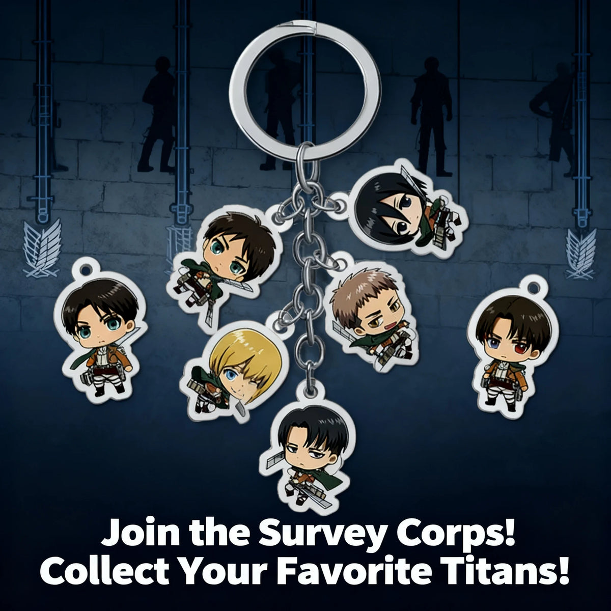 Attack on Titan Acrylic Double Sided Transparent Keychain Set of 5 Anime Accessories Pendant Souvenirs Gift for Fans Collection