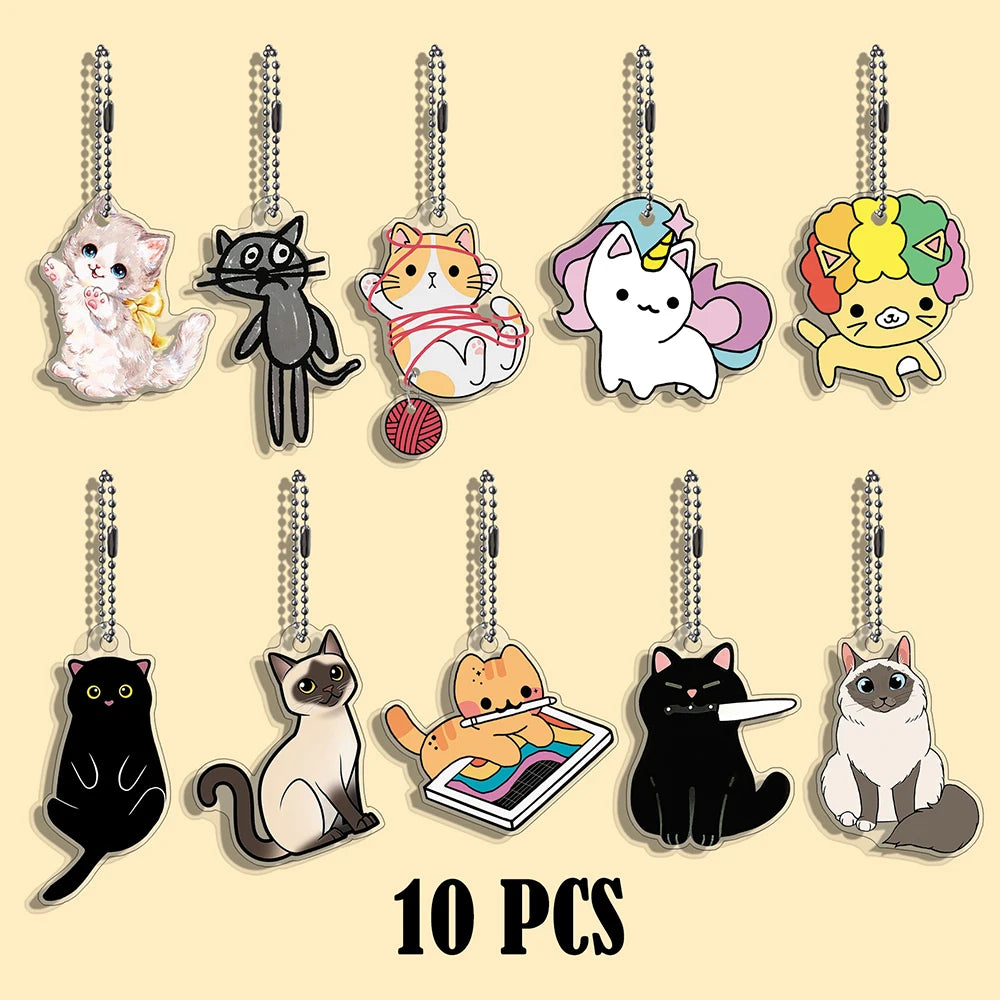 10/50 pcs/set Funny Cat Character Keychain Student Gift Bag