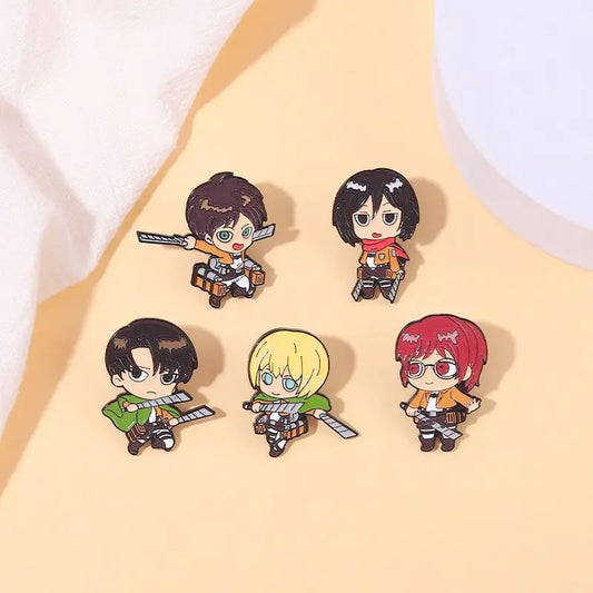 Creative Q Version Attack on Titan Metal Brooch Cute Anime Cartoon Badge Fashion Lapel Pin Accessories Fans Collection Gift
