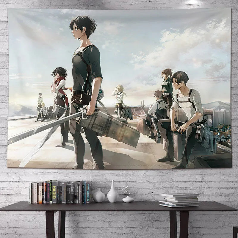 Attack on Titan Anime Tapestry Vertical Cartoon Wall Hanging Art Tapestry for Dorm Bedroom Living Room Home Decoration