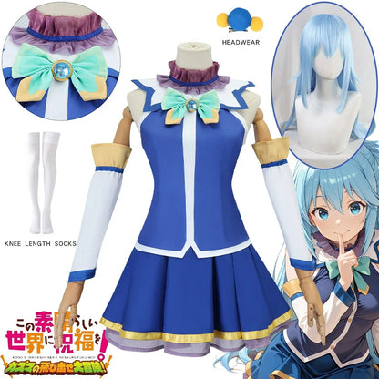Anime Aqua Cosplay Costume Uniform KonoSuba God's Blessing on This Wonderful World Cosplay Dress Wig Set Party Outfit for Women