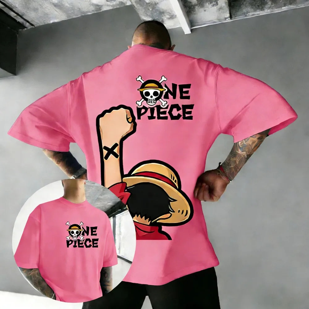 One Piece Luffy Unisex Pure Cotton T-shirt 2026 Summer Hot Anime Print American Loose Casual Parent-child Short Sleeved Top