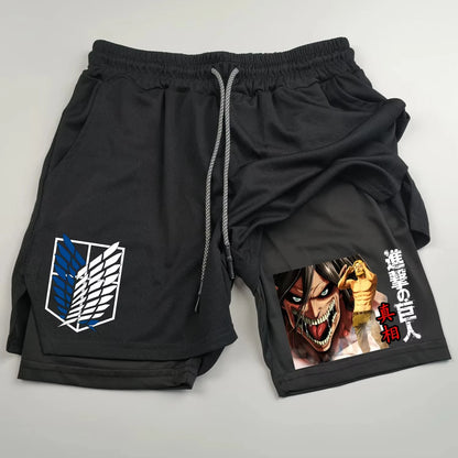 Attack on Titan Anime Collaboration Printing 2-in-1 Sports Shorts Summer New Men's and Women's Fitness Running Leggings Shorts