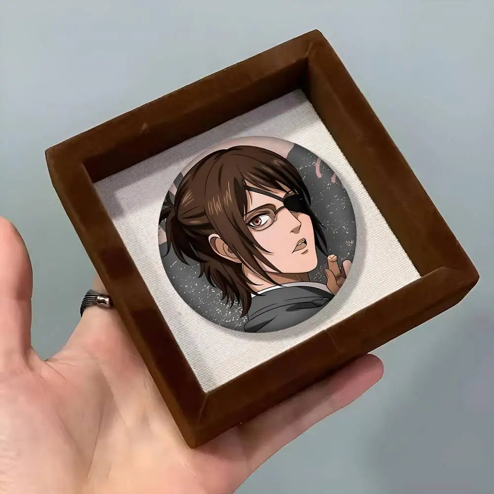 1pc Hange Zoe Attack On Titan Anime Cartoon Style Badge Brooches On Backpack Decoration Round Enamel Pins For Accessorys