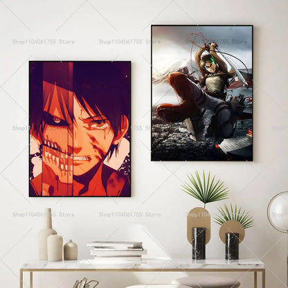 Anime Attack on Titan Eren Jeager Poster Self-adhesive Art Waterproof Paper Sticker Coffee House Bar Room Wall Decor