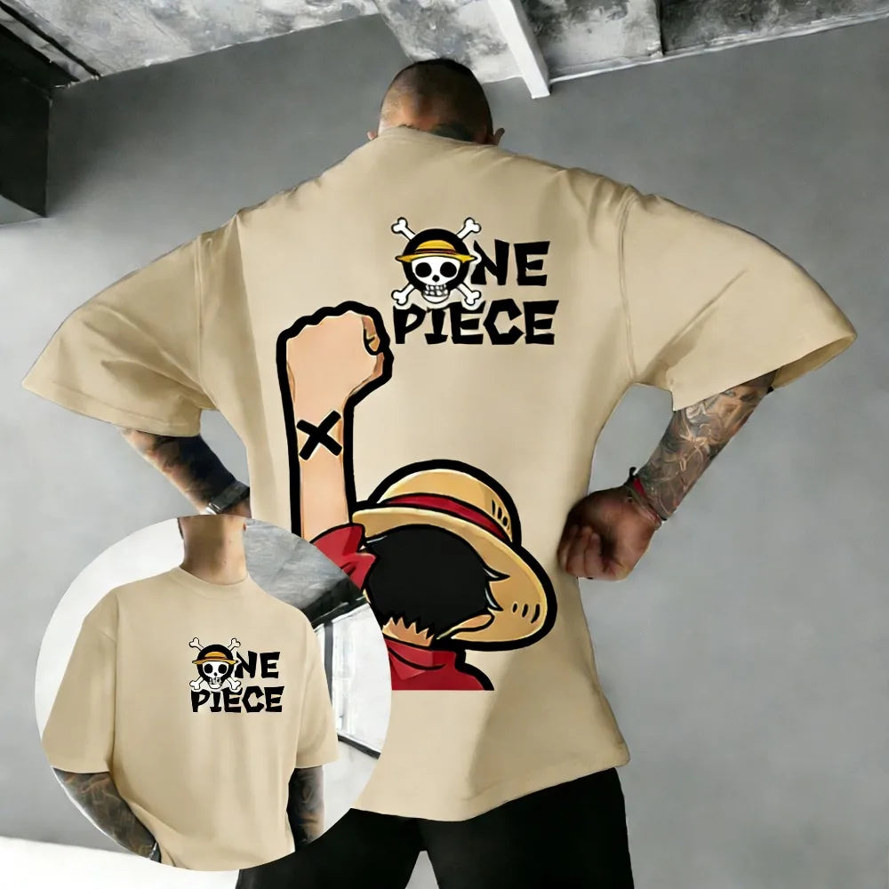 One Piece Luffy Unisex Pure Cotton T-shirt 2026 Summer Hot Anime Print American Loose Casual Parent-child Short Sleeved Top