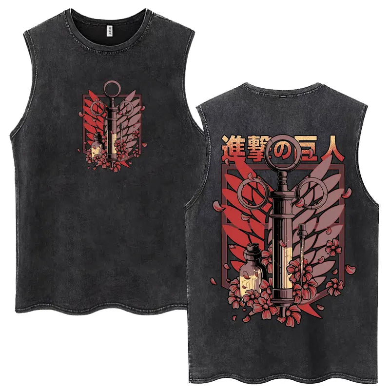 Anime Attack on Titan Eren Jaeger Graphic Vintage Washed Tank Tops Y2k Summer  Loose water washed vest for both men and women