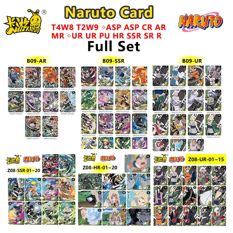 Kayou Naruto Card Set AR CR MR UR PTR SSR SR R T2W9 T4W8 Full Series Uzumaki Sasuke Hinata Uchiha Anime Collection Cards Toy Gif