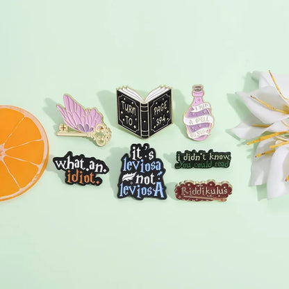 My Broom is in The Shop Brooch Enamel Pins Funny Text Magic Bottle Brooches Lapel Badges Backpack Jewelry Fan Gift Wholesale