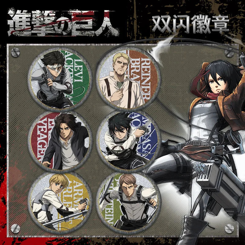 Attack on Titan 58 Badge Plain Glossy Film 58 Pin Anime Eren Yeager Ackerman Merchandise Souvenirs Collectibles Action Figures