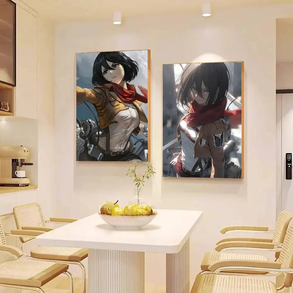 Mikasa Ackerman Anime Attack On Titan Posters Living Room Bar Cafe Quality Canvas Vintage Style Comics Painting Art Home Wall