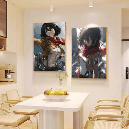Mikasa Ackerman Anime Attack On Titan Posters Living Room Bar Cafe Quality Canvas Vintage Style Comics Painting Art Home Wall