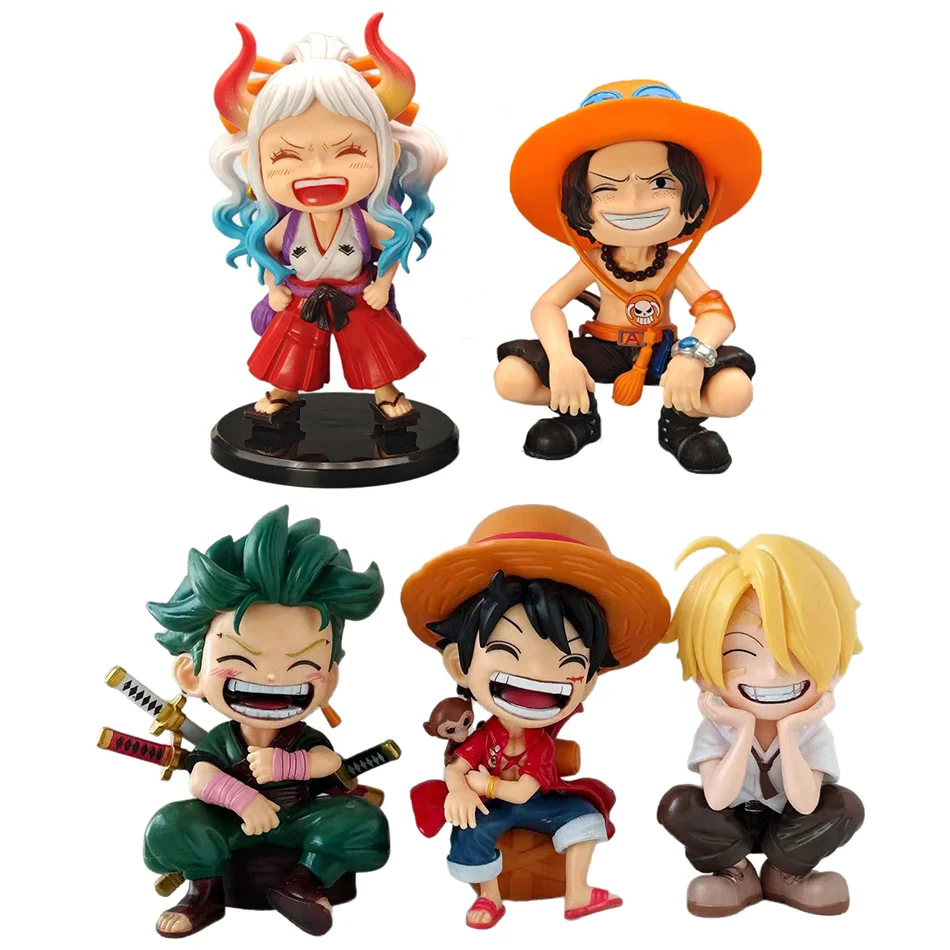 One Piece Anime Figure Sitting Laughing Luffy Action Figure Kawaii Sanji Zoro Ace Yamato Figurine Collection Toy Doll Gift Model