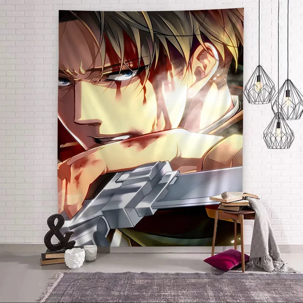 Attack on Titan Levi Ackerman Anime Printed Large Wall Tapestry Cheap Hippie Wall Hanging Bohemian Tapestries Mandala Home Decor