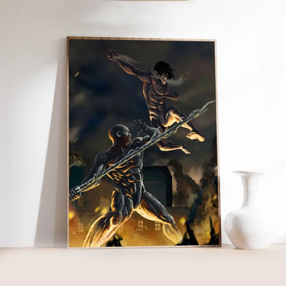 1PC Popular Japanese Anime Attack On Titan Poster Self-adhesive Art Waterproof Paper Sticker Coffee House Bar Room Wall Decor