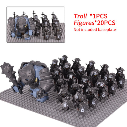 Giant Troll Monster 20Pcs Armored Orc Infantry Figures Medieval Army Building Bricks, Removable Shield Scene Collectible Toy﻿﻿