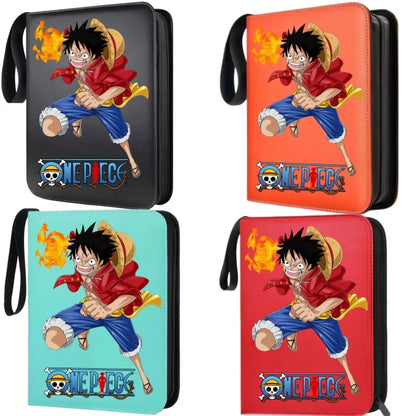 400pcs Large Capacity PU Zipper Card Album One Piece Luffy Zoro Nami 4-grid Loose-leaf Card Binder Anime Collectors Kids Gift
