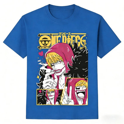 2026 Summer One Piece Corazon Retro Cotton Print T-Shirt Anime Fans Casual Sport Harajuku Top Adult Kids Short Sleeve Tee Y2k
