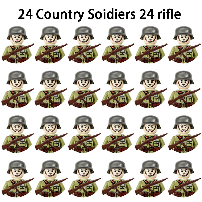 24pcs/batch WW2 Military Character WW2 Army Building Blocks Military Soldier Character Building Blocks Kids Holiday Gift Toys