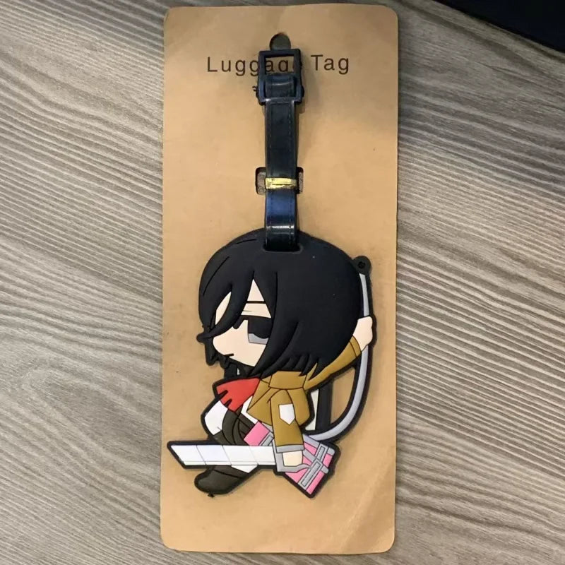 Attacks on Titan PVC Luggage Tag Silicone Mikasa Ackerman Travel Boarding Pass Anime Rivaille Model Figure Suitcase Tag Gift Toy