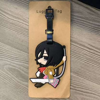 Attacks on Titan PVC Luggage Tag Silicone Mikasa Ackerman Travel Boarding Pass Anime Rivaille Model Figure Suitcase Tag Gift Toy