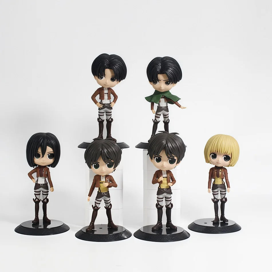 14cm Anime Attack on Titan Figure Eren Yeager Action Figure Levi Ackerman/ Mikasa Ackerman Figurine Qposket Model Doll Toys Gift