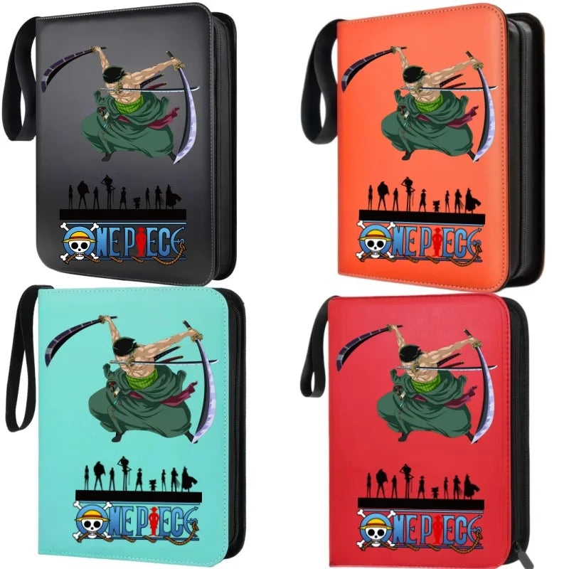 400pcs Large Capacity PU Zipper Card Album One Piece Luffy Zoro Nami 4-grid Loose-leaf Card Binder Anime Collectors Kids Gift