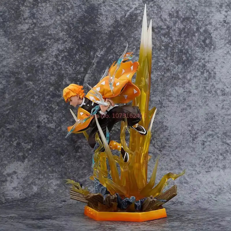 35CM Demon Slayer Figure Agatsuma Zenitsu Double Heads with LED Anime Statue PVC Action Figurine Decoration Model Toys Xmas Gift