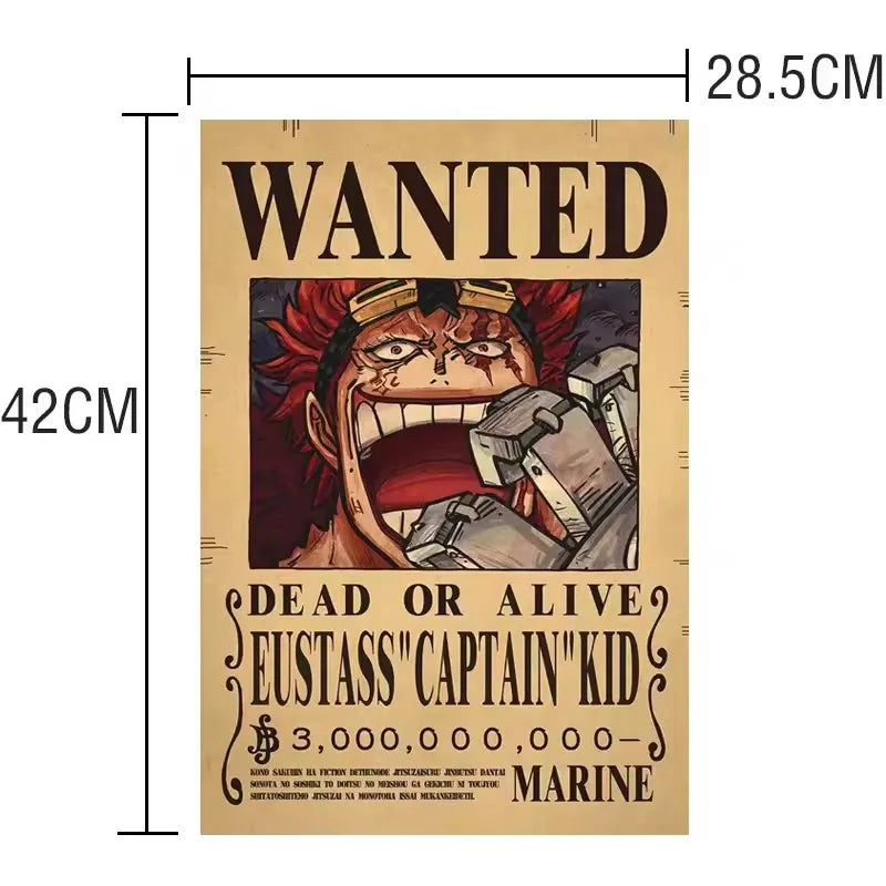 One Pieces 9-13Pcs Set Wanted Vintage Paper Posters Anime Luffy Bedroom Hotel Coffee House Bar Room Wall Deco Posters Toys Gifts