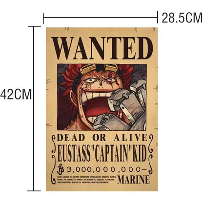One Pieces 9-13Pcs Set Wanted Vintage Paper Posters Anime Luffy Bedroom Hotel Coffee House Bar Room Wall Deco Posters Toys Gifts