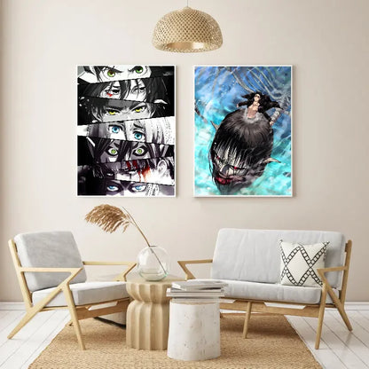 1PC Popular Japanese Anime Attack On Titan Poster Self-adhesive Art Waterproof Paper Sticker Coffee House Bar Room Wall Decor