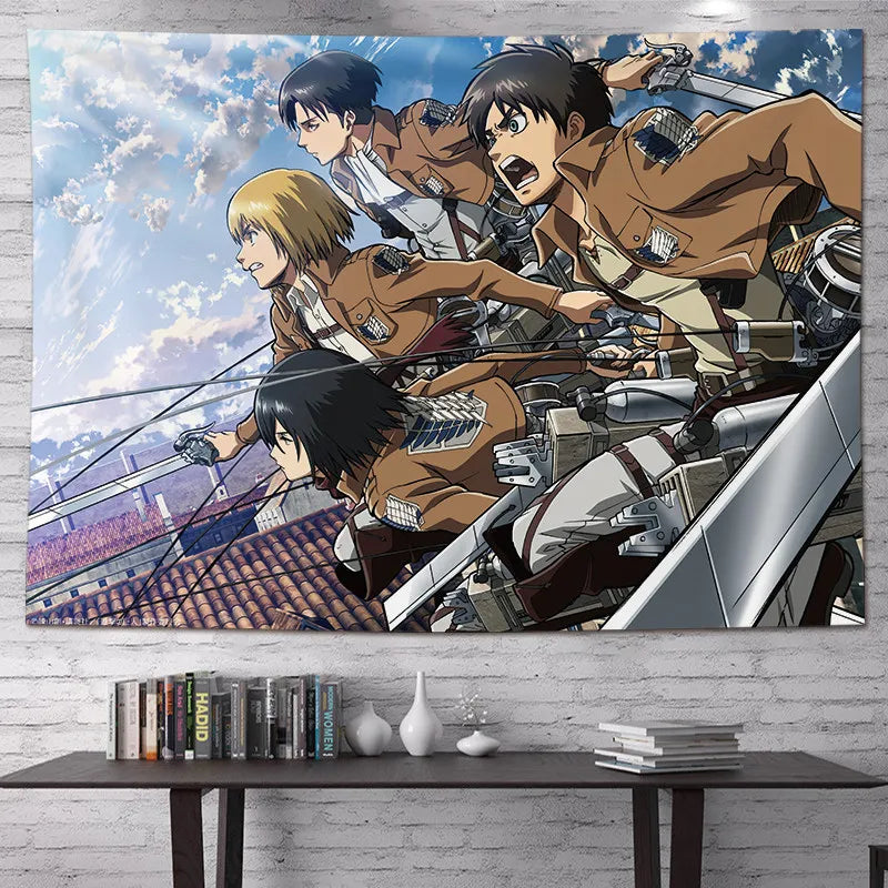 Attack on Titan Anime Tapestry Vertical Cartoon Wall Hanging Art Tapestry for Dorm Bedroom Living Room Home Decoration