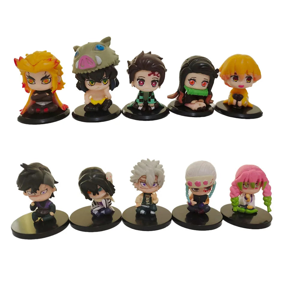 Demon Slayer Figure Toy Anime Kimetsu no Yaiba Q Version Sitting Tanjiro Nidouzi Inosuke Zenizu PVD Figurine Model Doll Gifts