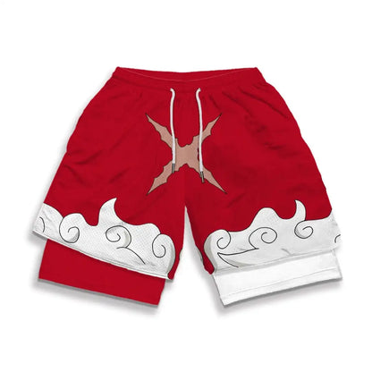 2026 Summer Bandai One Piece Character Symbols Anime Double Layer Fake Two Piece Gym Workout Shorts Quick-dry Comfy Lightweight