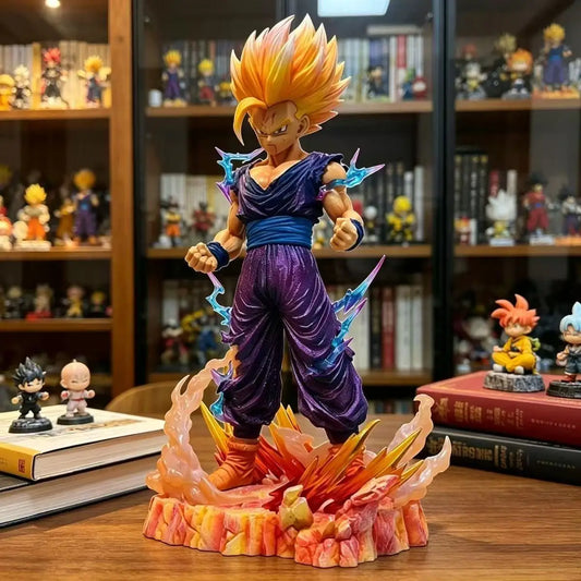 Dragon Ball Z Super Saiyan 2 Son Gohan Figure, Anime Statue with Lightning & Flame Effect Base, Battle Damage Ver. PVC Collectib