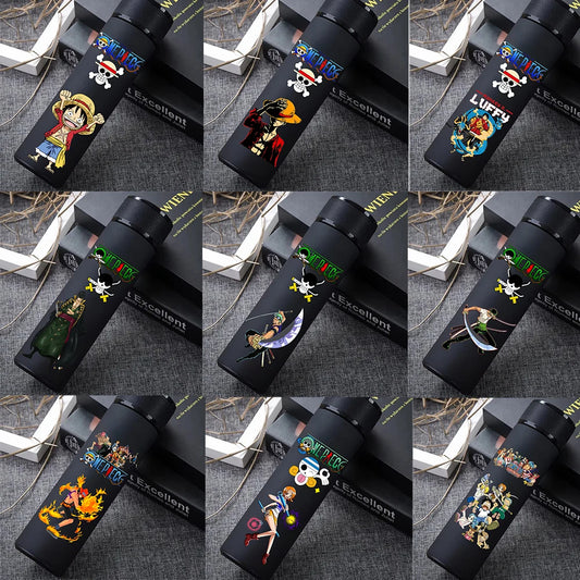 One Piece 304 Stainless Steel Thermos Cup Pattern Luffy Roronoa Zoro Action Figure High Capacity 500ML Drinking Water Bottle