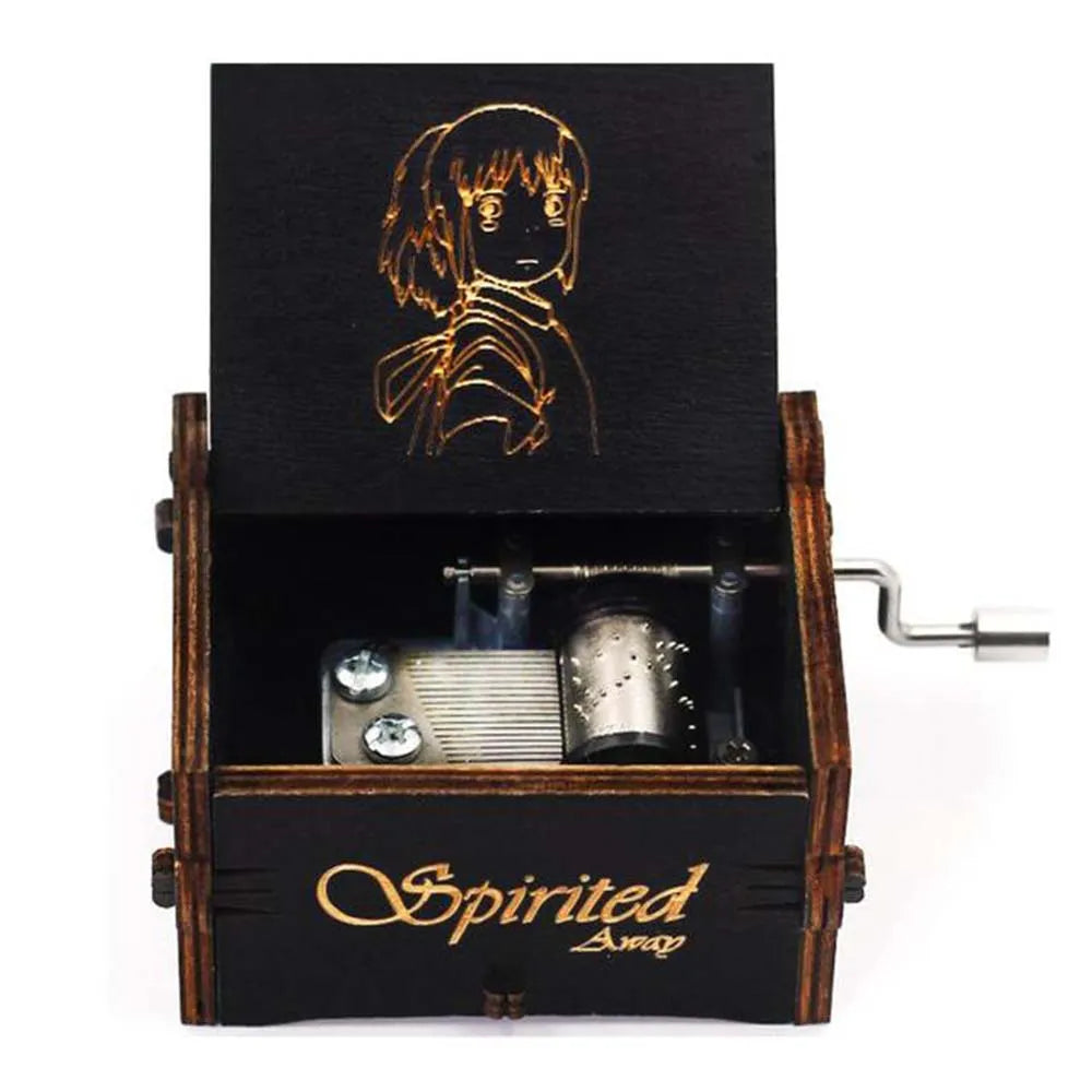 Wooden Black Attack on Titan Music Box Hand Cranked Home Decoration Carved Musical Box Halloween Valentine's Day Birthday Gift