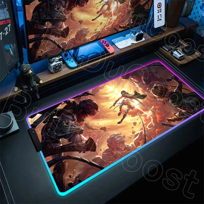 Large RGB LED Mousepad Attack on Titan Mouse Pads Anime Cool Gaming Tapis De Souris Carpet Laptop XXL Gabinete Gamer Accessories