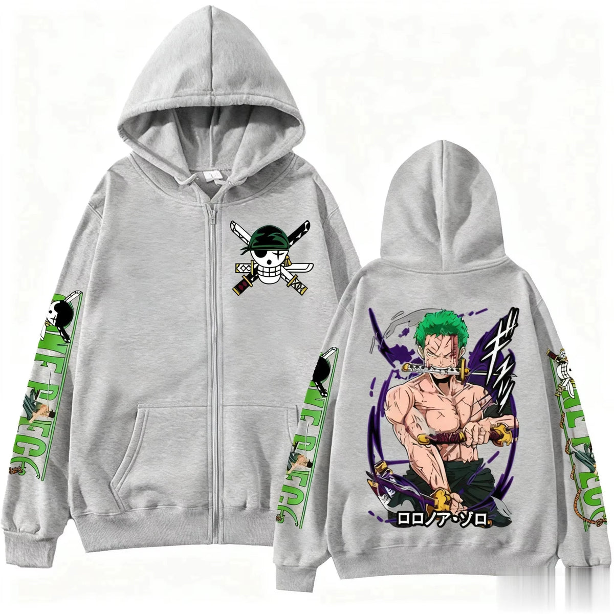 2026 One Piece Zoro Anime Print Zip Up Hooded Jacket Men Women Long Sleeve Casual Hip Hop Streetwear Pullover Spring Autumn Tops