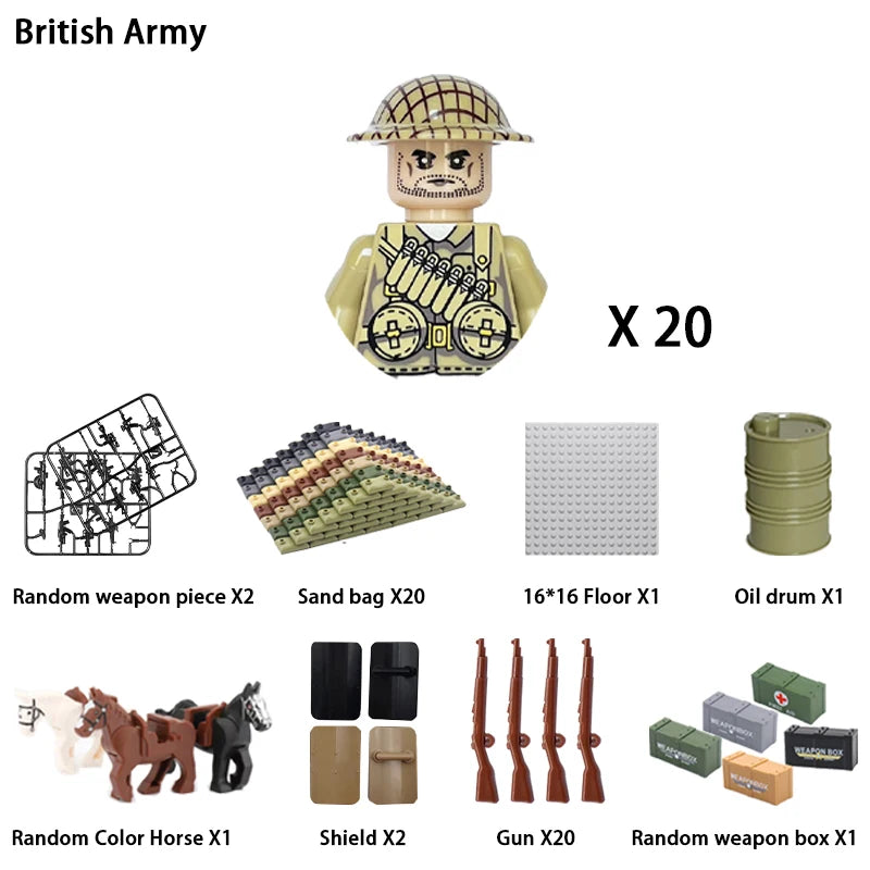 24pcs/batch WW2 Military Character WW2 Army Building Blocks Military Soldier Character Building Blocks Kids Holiday Gift Toys
