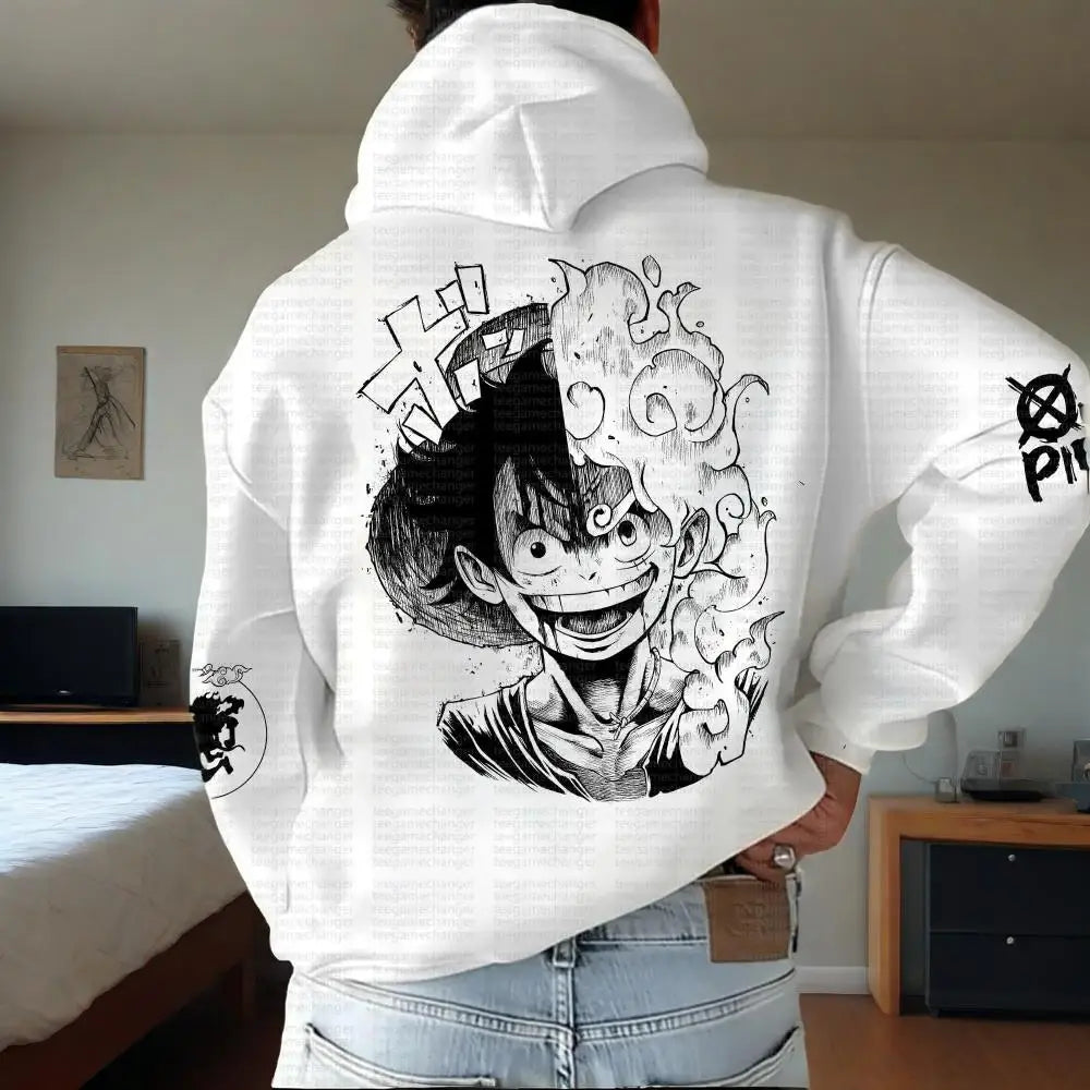 2025 Trend One Piece Luffy Print Hooded Sweater Autumn and Winter Lovers Loose Joker Casual Jacket