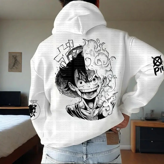 2025 Trend One Piece Luffy Print Hooded Sweater Autumn and Winter Lovers Loose Joker Casual Jacket