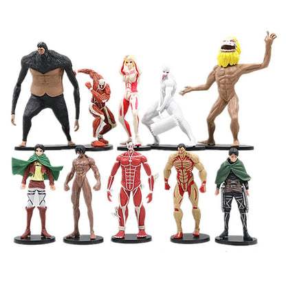 10pcs/set Attack on Titan Levi Action Figures Toys  Scout Regiment Eren Reiner Braun Hange Erwin Smith Doll Gift Toys