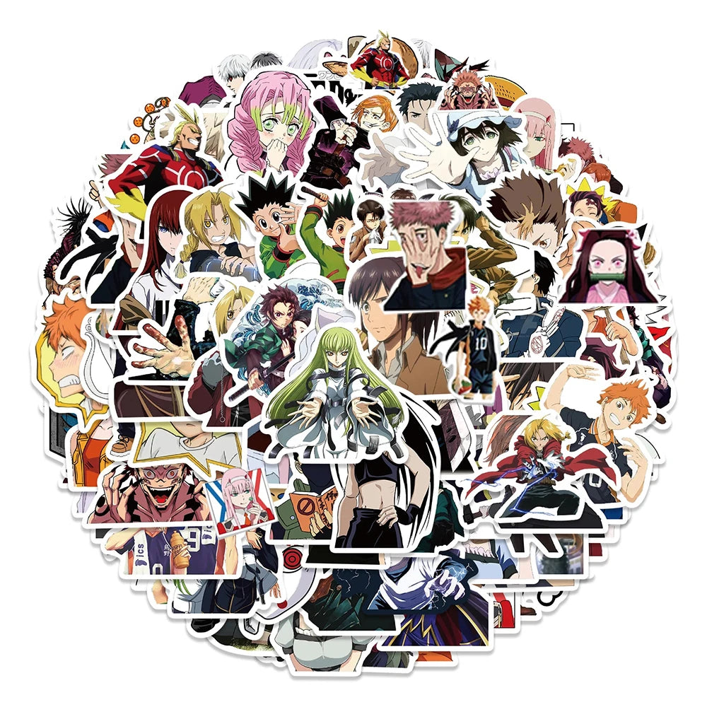 50/100pcs Cartoon Mix Anime Stickers Attack On Titan Jujutsu Kaisen Decals Skateboard Laptop Car Motorcycle Waterproof Sticker